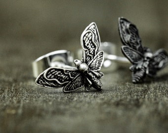Moth earrings, skull earrings, skull moth earrings, silver earrings, insect earrings
