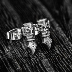 Mysterious artifact Sanxingdui earrings-Exaggerated portrait sterling silver texture earrings-Handmade mask earrings\Halloween gift