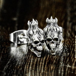 Flame Skull Silver Stud Earrings
