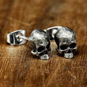 Punk Jewelry\Exclusive Design\Geometric Abstract Earrings\Sterling Silver Skull Earrings\Men’s Jewelry Gifts\Oxidized Handmade Finish