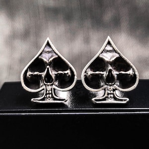 Skull Spade K stud earrings, playing card jewelry, skull stud earrings gifts, rock motorcycle party, 925 sterling silver hypoallergenic