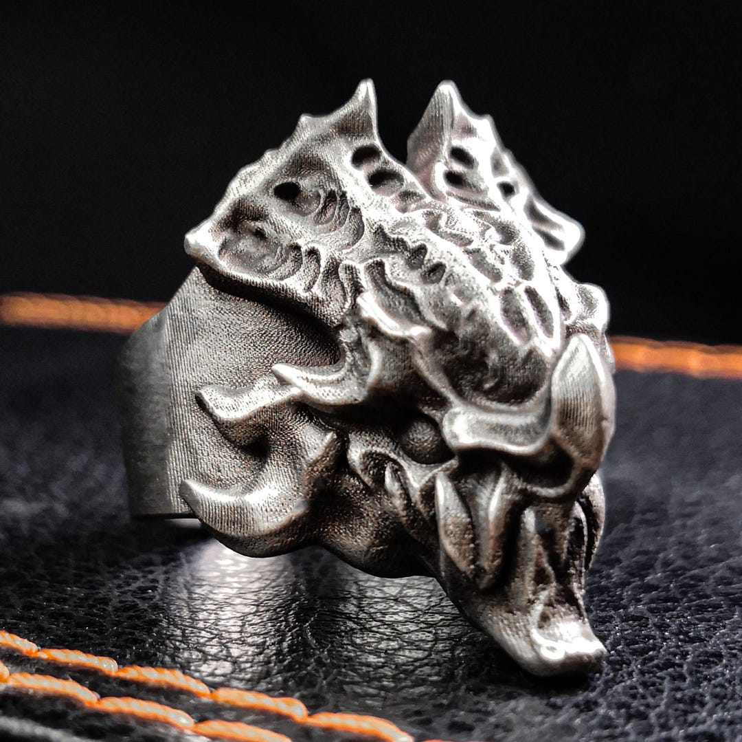 Horn Ring Black Marble LRG - Dinosaur Designs main image 1