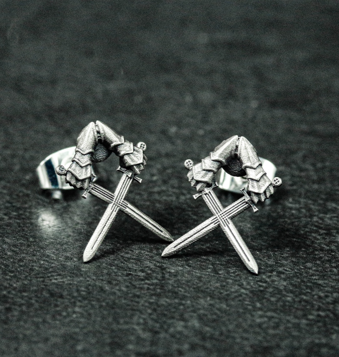 Sterling Silver Crusader Earrings: Knight Sword Studs - Etsy Japan