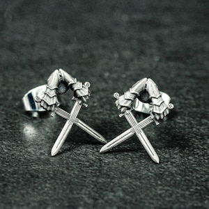 Crusader Earrings - Knights Jewelry Medieval Jewelry Men's Jewelry - Silver Cross - Knights Accessories - Crossed Swords Silver Studs