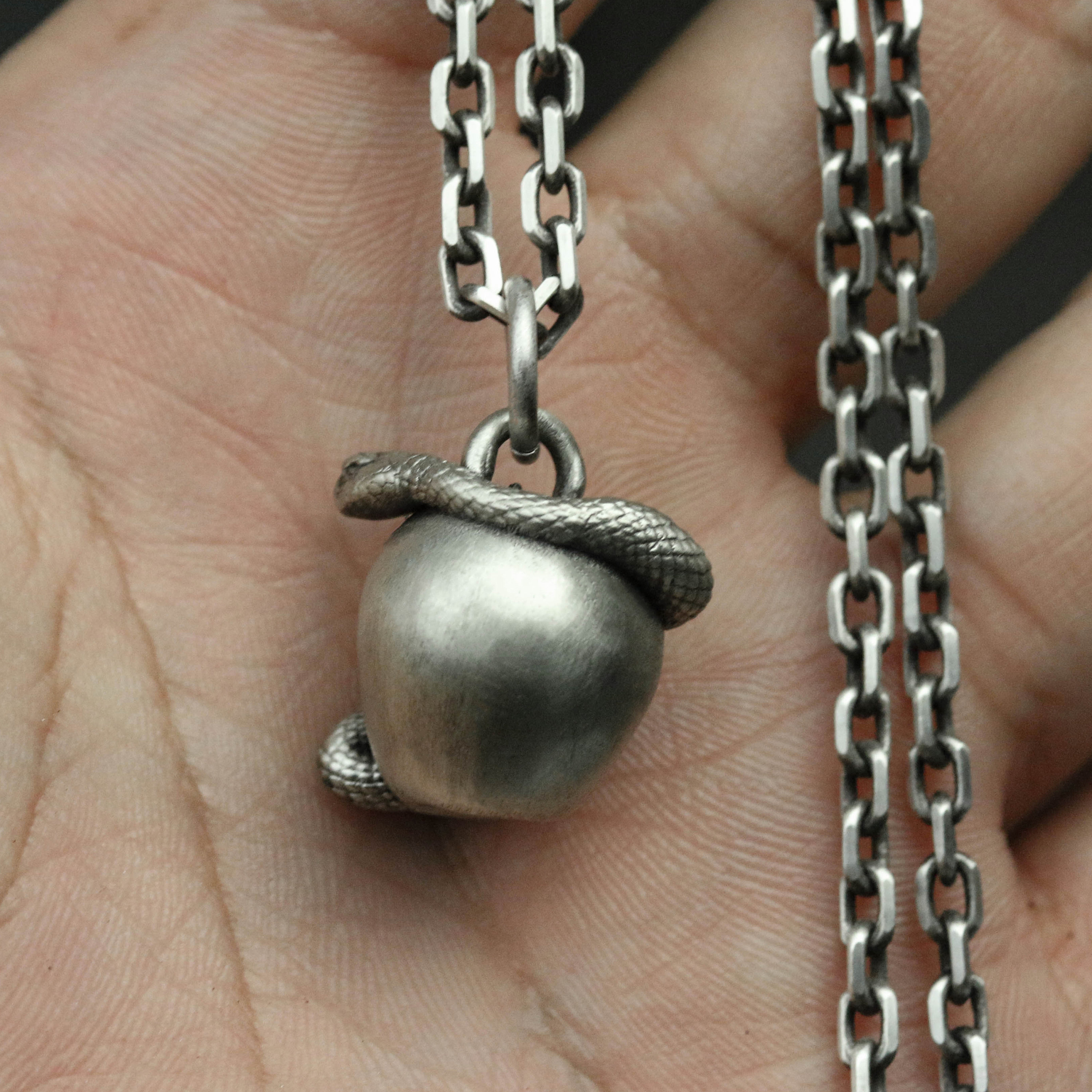 Collier Femme En Argent Massif - Pendentif Serpent Ou Fruit Interdit, Émaillé Rouge