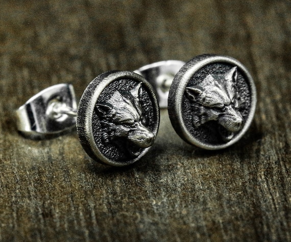 アクセサリー Howling Wolf Stud Earrings 925 silver Sterling Silver Wolf Stud Earrings: Men's Jewelry Gift - Etsy