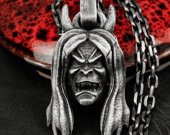 Hannya Necklace - Long-Haired Ghost 925 Silver Pendant