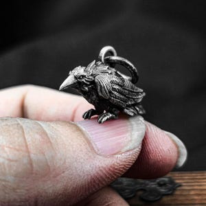 Viking Celtic Raven Pendant - Silver Bird Necklace - Odin Raven Jewelry Gift - Gift forMythologyLovers - Amulet, BirdofProphecyRavenNecklace