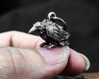 Viking Celtic Raven Pendant - Silver Bird Necklace - Odin Raven Jewelry Gift - Gift forMythologyLovers - Amulet, BirdofProphecyRavenNecklace