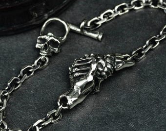 Handgefertigtes 925er Silber Händedruck-Armband: Knochen Hand Freundschaftsschmuck