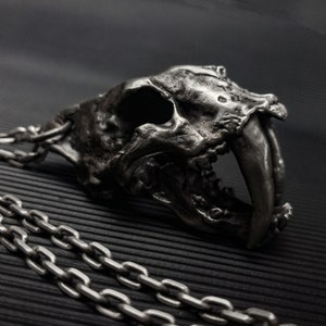 925 Sterling Silver Sabre Tooth Tiger Skull, Solid Brass Tiger Skull Pendant, Tiger Pendant, Gothic Pendant, Gift for Him - Handmade