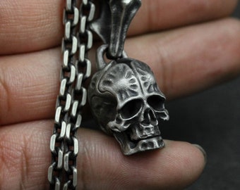 Skull Necklace-Humanoid Skull Pendant, Silver Skull, Gothic Necklace, Baby Skull Pendant