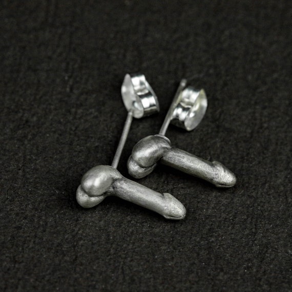 Big penis silver earrings, penis jewelry, private jewelry, genital 