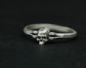 Oxidized 925 Sterling Silver Skull Ring, Handmade Adjustable Jewelry