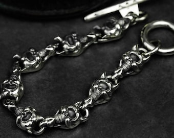 Handgemachte Sterling Silber Totenkopf Ketten Armband - Gothic Punk Schmuck