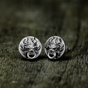 Door Beast Lion Earrings-Lion Head Door Knocker Sterling Silver Earrings