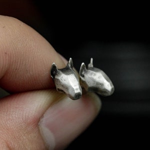 Dog head earrings, sterling silver animal pet earrings, geometric bulldog earrings jewelry gift, faceted bull terrier earrings