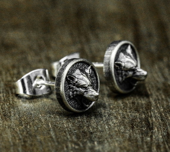 アクセサリー Howling Wolf Stud Earrings 925 silver Sterling Silver Wolf Stud Earrings: Men's Jewelry Gift - Etsy