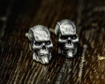 Sterling Silver Full Jaw Skull Earrings: Gothic Cyberpunk Jewelry