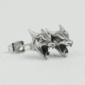 Wizard warrior wolf head gargoyle domineering men's earrings, Western mythology ghosts and gods. Medieval jewelry, demons and dragons,