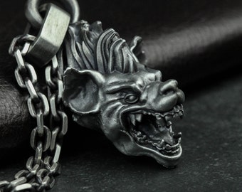 Hyena dog 925 silver pendant, hyena dog pendant, sterling silver pet gothic pendant gift - Artisan Made