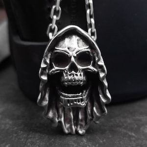 Big Skull Pendant Necklace, Ghost Vintage Gothic Necklace - Artisan Made 925 Sterling Silver Men's Jewelry Gift, Symbol of Death and Rebirth