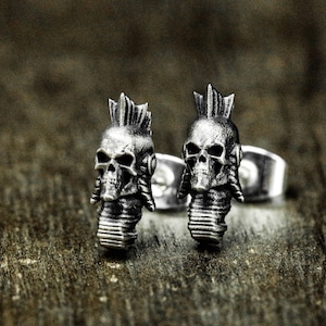 Silver Skull Stud Earrings - Last of the Mohicans Artwork - Skull Jewelry - Handmade Skulls - Sterling Silver