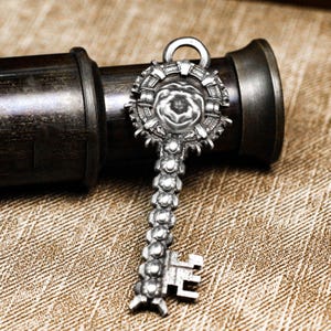 Time Gate Key Pendant, Key to the World, Time God Necklace, Sterling Silver Time Pendant, Ancient Key Inspired Necklace Gift