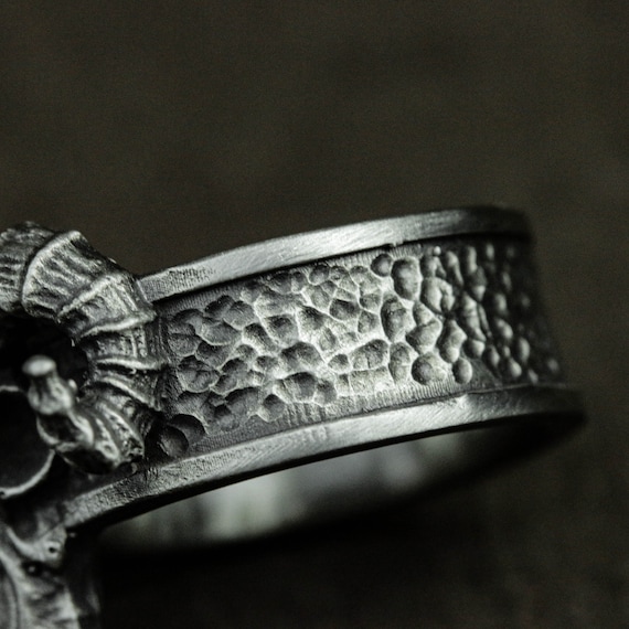 Handmade Sterling Silver Ram Skull Ring: Heavy Metal Biker Jewelry