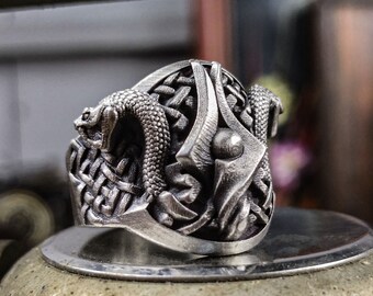 双頭の蛇の指輪：銀製の爬虫類ジュエリー、神秘的なシンボル - Etsy 日本