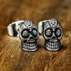 Mexican skull silver earrings-Skull handmade silver gifts-Undead skull jewelry-Men's silver earrings-Christmas gifts