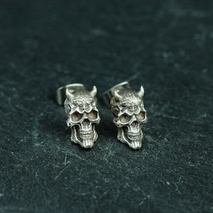 Gothic Skull 925 Silver Earrings, Demon Skull Silver Earrings, Personalized Undead Silver Jewelry - Handmade