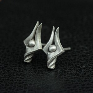 Minimalist polished silver earrings-wedding earrings-magic horn couple silver earrings-magic horn metal earrings-women's punk earrings