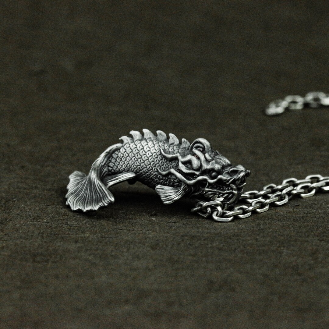 925 Sterling Silver Koi Fish Pendant Necklace, Lucky Fish Necklace, Koi