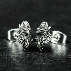Eagle head silver earrings\oxidized silver\animal men's jewelry\wild eagle jewelry\hip-hop vintage silver jewelry\high quality gifts