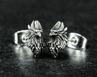 thumbnail image 2 of Sterling Silver Eagle Head Stud Earrings – Unisex – 925 Silver – 7K Brand 2 of 4