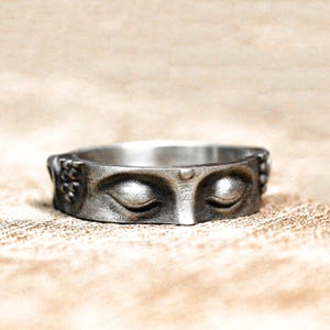 Anello con occhio di Buddha, anello da meditazione in argento sterling, anello con sigillo per uomo, regali di gioielli buddisti pagani, regali di anelli per spiritualisti