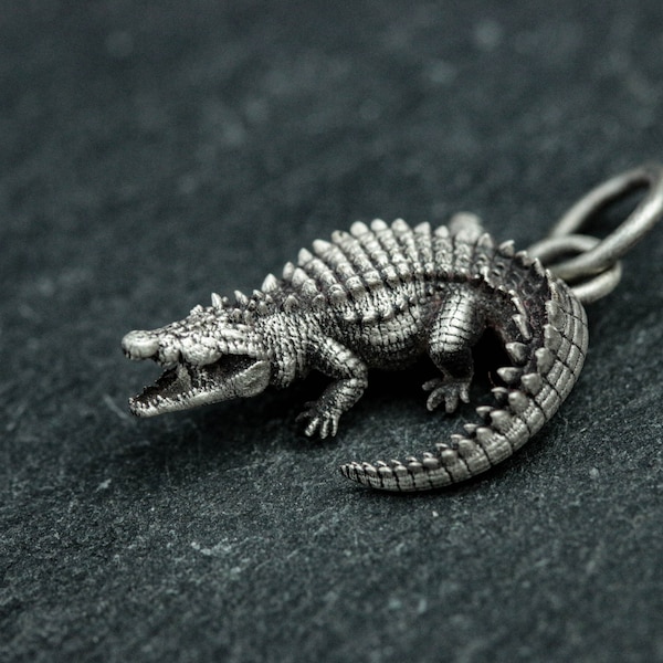 Sterling Silver Crocodile Pendant - Animal Necklace