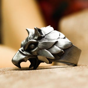 Greek mythology griffin ring, silver vintage mythical animal ring, mythical creature ring, dragon ring, fantasy jewelry gift for menandwomen
