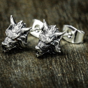 Gioielli lupo-orecchini lupo in argento-gioielli lupo vichingo-gioielli lupo fatti a mano in argento sterling 925-orecchini lupo selvatico ossidato