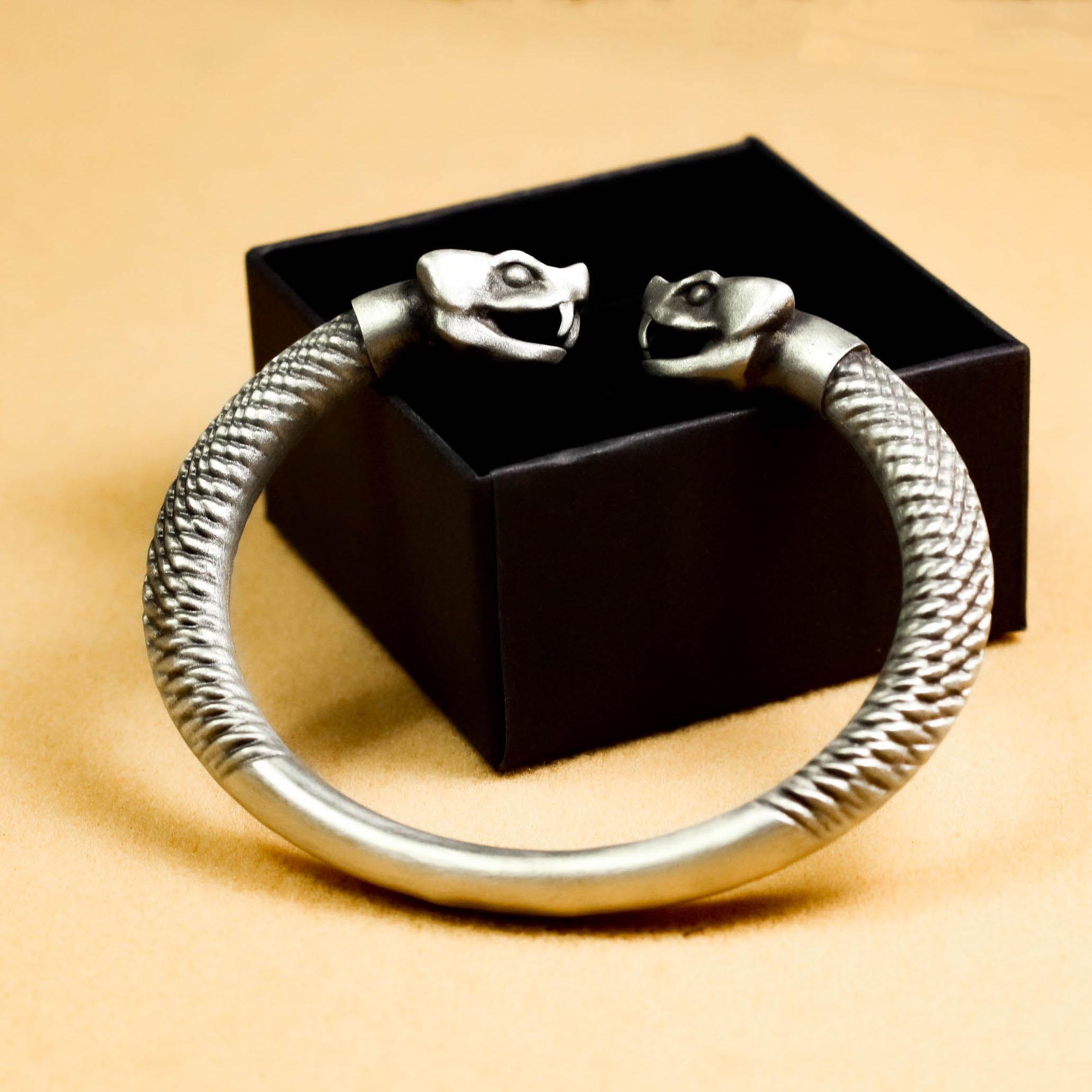 Sterling Silver Two-headed Snake Bracelet: Viking Amulet Jewelry