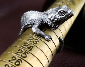 Anillo de plata de ley 925 con dragón barbudo, anillo de plata camaleón, joyería de reptiles, anillo de hombre - hecho a mano