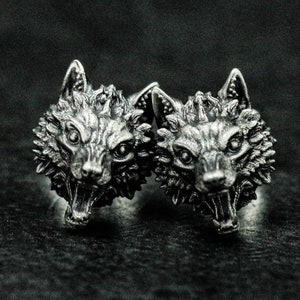 Sterling Silver Wolf Earrings-Wolf Silver Jewelry-Spirit Animal Earrings-Wolf Men's Jewelry Silver Gifts-Forest Animal Wolf Design Earrings