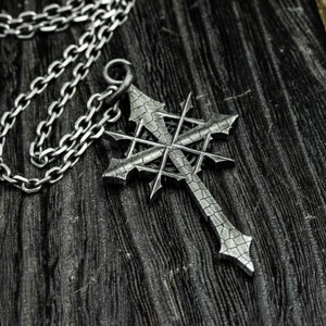 Sterling silver cross pendant necklace, gothic cross pendant, starburst cross, Jesus necklace, men&#39;s necklace - handmade