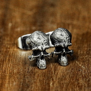 Horror Gifts - Vintage Gothic Jewelry - Gifts Artisan Silver - Skull Earrings - Men's Silver Fashion Earrings - Monster Silver Earrings -