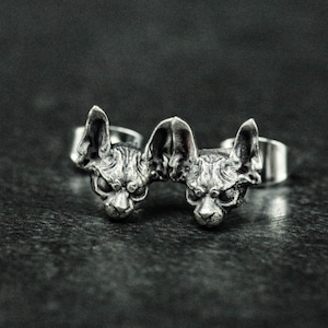 Sterling silver cat earrings\Sphynx silver jewelry\Gifts for cat lovers\Cat jewelry\Men's cat earrings\Gothic cat earrings\Winter jewelry