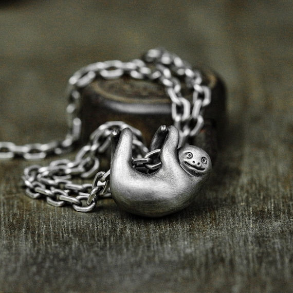 Collana con ciondolo bradipo in argento sterling 925, grazioso