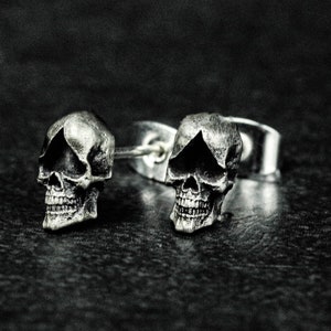 Heart Shaped Skull Earrings - Mens Silver Skull Earrings - Monster Silver Earrings - Horror Gifts - Vintage Gothic Stud EarringsJewelryGifts