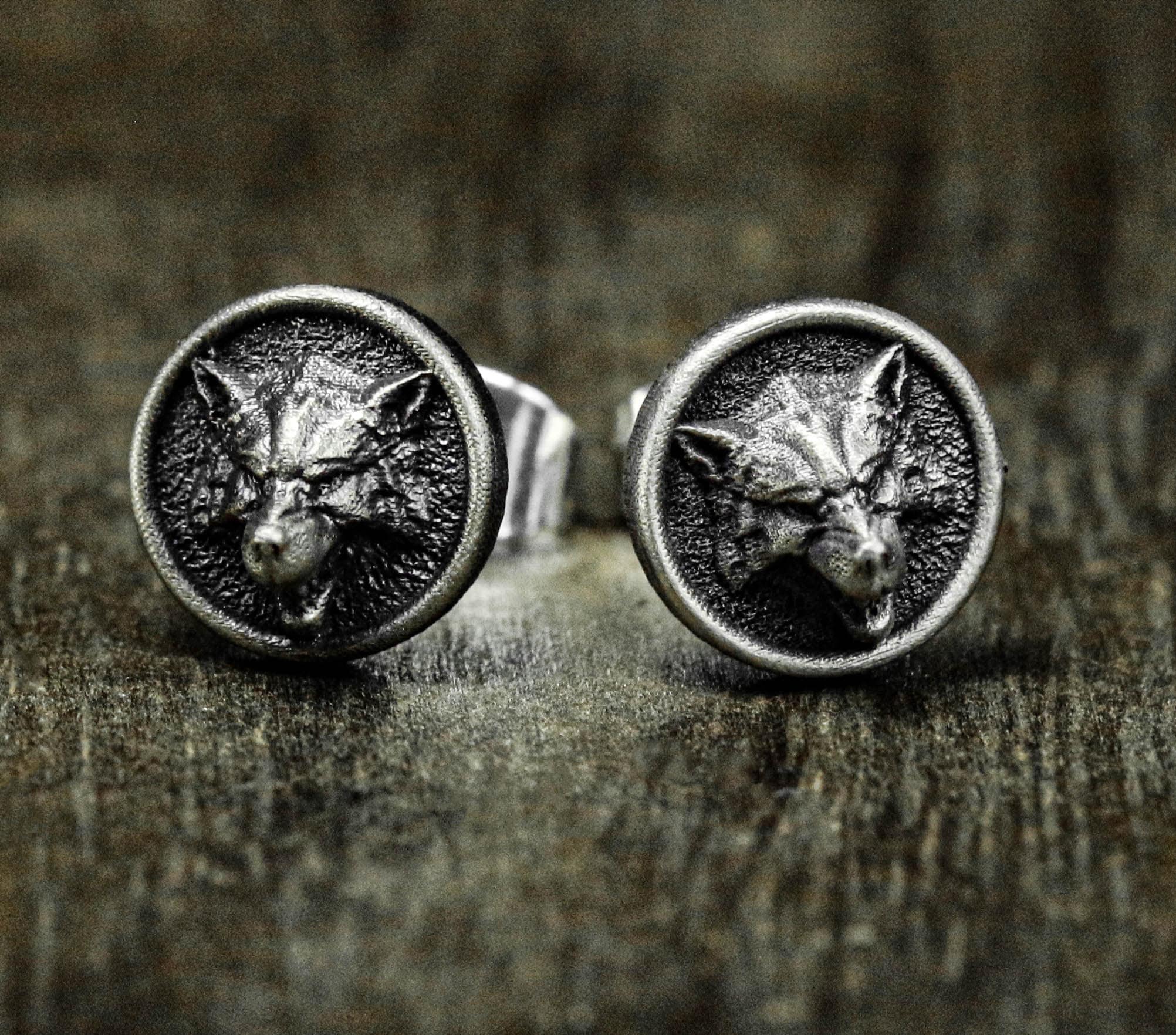 Sterling Silver Wolf Stud Earrings: Men's Jewelry Gift - Etsy