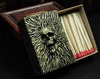 Schädel schnitzende Streichholzschachtel: Messingmetall Sammlerstück